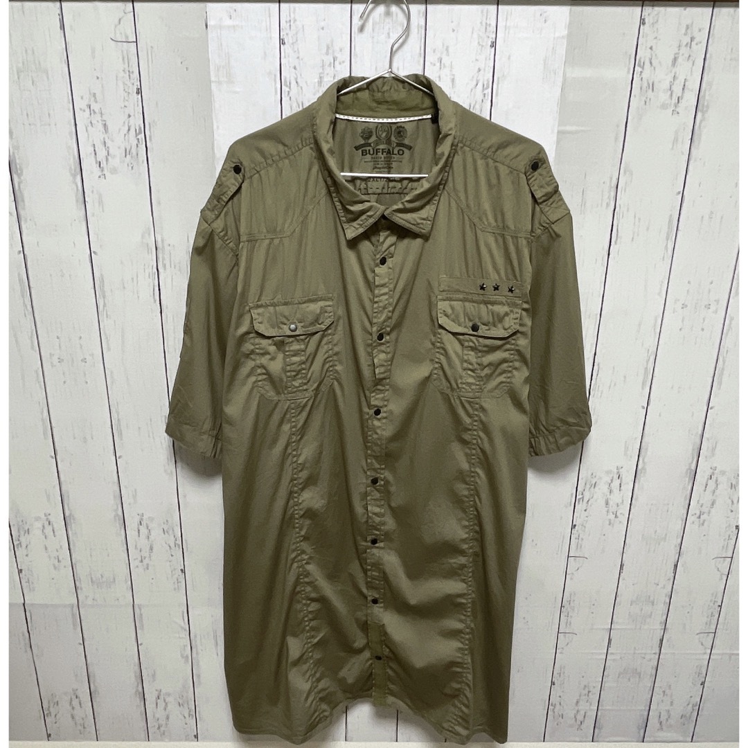 shirts(シャツ)のUSA古着　半袖シャツ　XXL　ウエスタンシャツ　ミリタリー　ワーク　カーキ メンズのトップス(シャツ)の商品写真