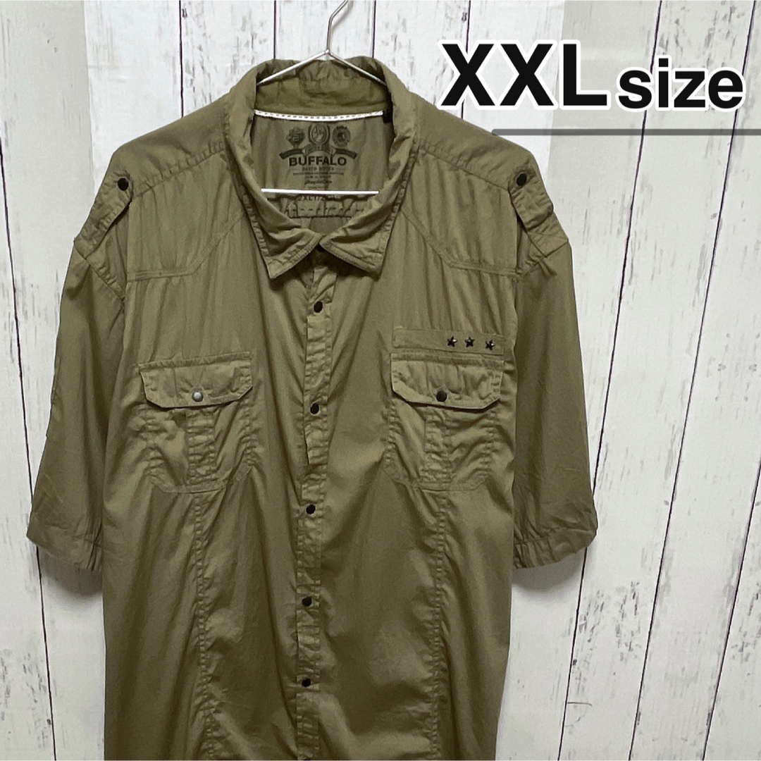 shirts(シャツ)のUSA古着　半袖シャツ　XXL　ウエスタンシャツ　ミリタリー　ワーク　カーキ メンズのトップス(シャツ)の商品写真