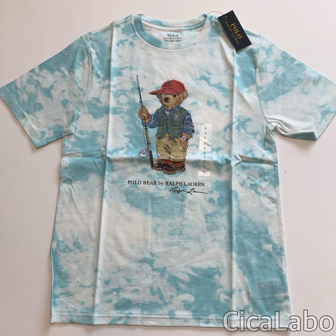 Ralph Lauren(ラルフローレン)の【新品】ラルフローレン ポロベア Tシャツ タイダイ水色 L キッズ/ベビー/マタニティのキッズ服男の子用(90cm~)(Tシャツ/カットソー)の商品写真