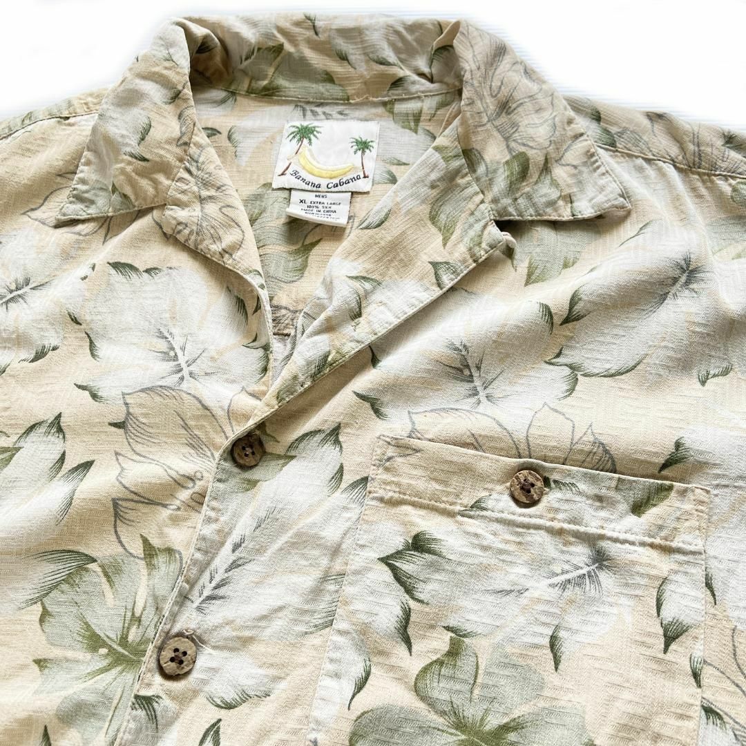 VINTAGE(ヴィンテージ)のBanana Cabana シルク アロハシャツ 半袖 総柄 ボタニカル柄 XL メンズのトップス(シャツ)の商品写真