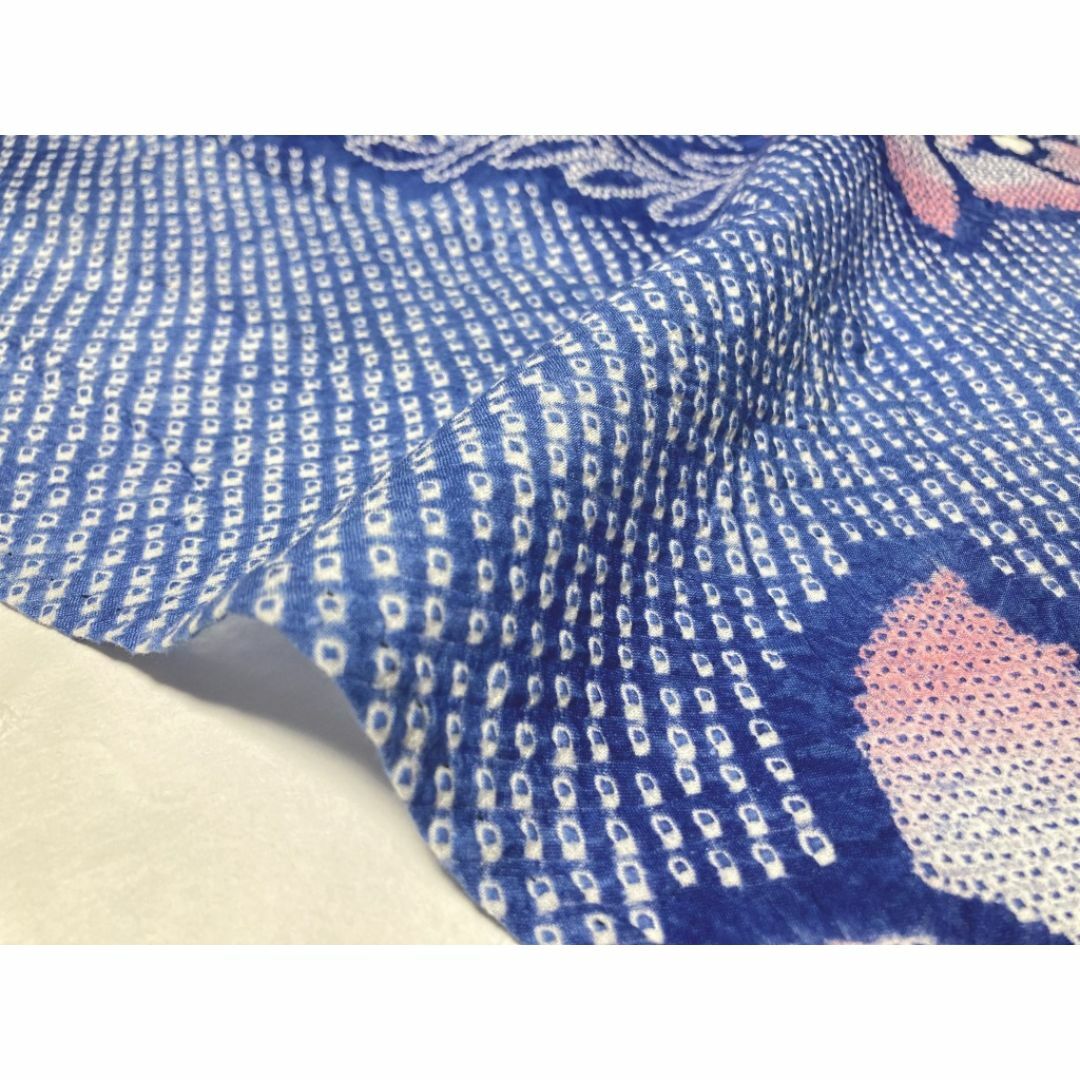 有松絞り【浴衣】花柄 綿 夏着物 有松鳴海絞り 青 ブルー ピンク 074  レディースの水着/浴衣(浴衣)の商品写真