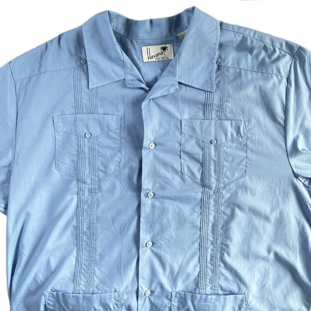 VINTAGE(ヴィンテージ)のキューバ シャツ メキシカンシャツパナマ 開襟シャツ 半袖 古着 ブルー XL メンズのトップス(シャツ)の商品写真