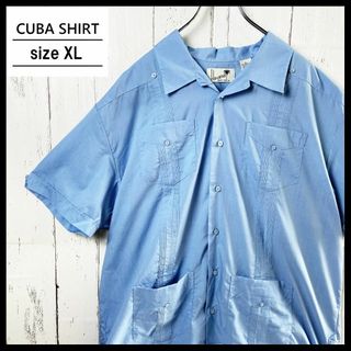 ヴィンテージ(VINTAGE)のキューバ シャツ メキシカンシャツパナマ 開襟シャツ 半袖 古着 ブルー XL(シャツ)