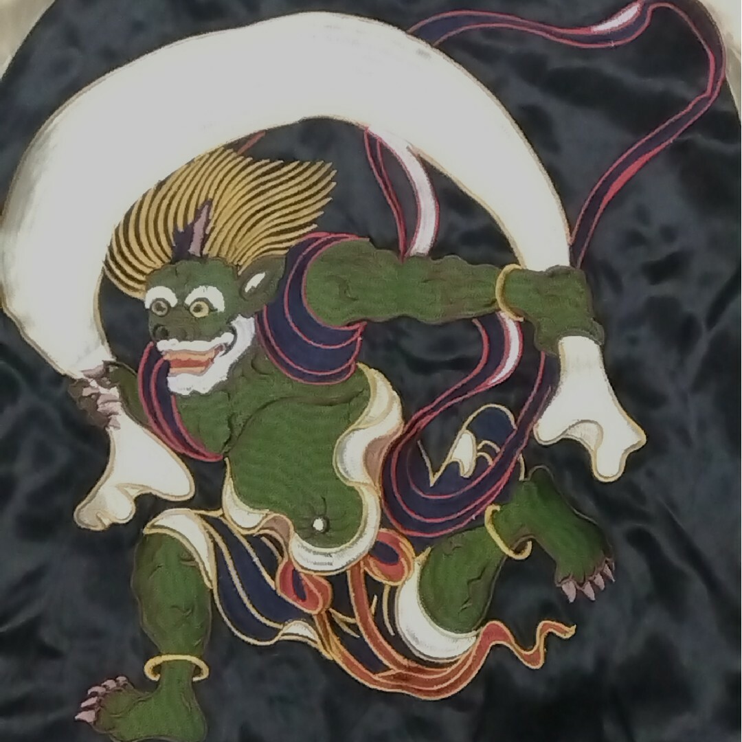 花旅楽団スクリプト リバーシブルスカジャン 風神 雷神柄 レーヨン製 sizeL メンズのジャケット/アウター(スカジャン)の商品写真