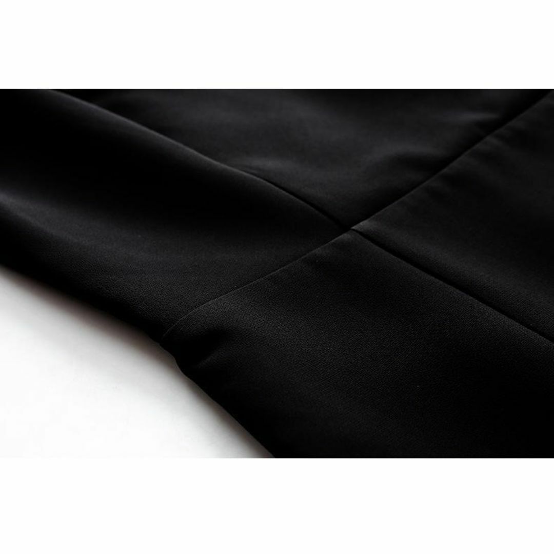 パーティー　ドレス　結婚式　フォーマル　体型カバー 袖あり　ワンピース　ブラック レディースのワンピース(ひざ丈ワンピース)の商品写真