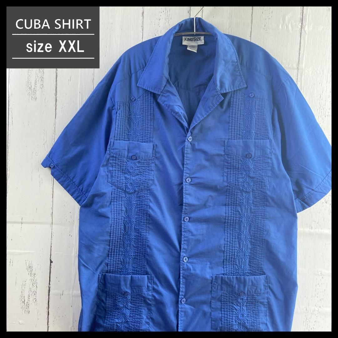 VINTAGE(ヴィンテージ)のキューバ シャツ メキシカンシャツ パナマ シャツ 半袖 古着 XXL ブルー メンズのトップス(シャツ)の商品写真