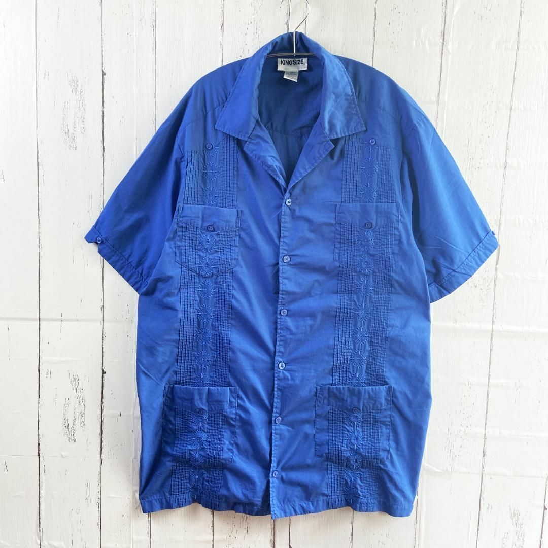 VINTAGE(ヴィンテージ)のキューバ シャツ メキシカンシャツ パナマ シャツ 半袖 古着 XXL ブルー メンズのトップス(シャツ)の商品写真