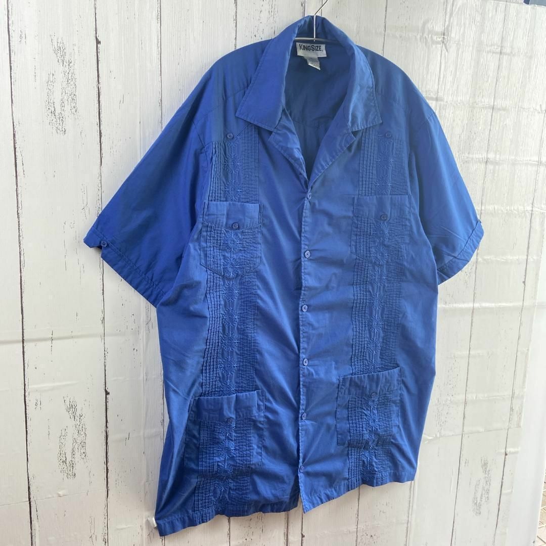 VINTAGE(ヴィンテージ)のキューバ シャツ メキシカンシャツ パナマ シャツ 半袖 古着 XXL ブルー メンズのトップス(シャツ)の商品写真