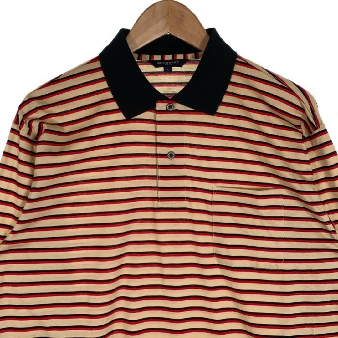 BURBERRY(バーバリー)のBURBERRY GOLF バーバリーゴルフ コットン ボーダーポロシャツ ベージュ 長袖 Size L メンズのトップス(シャツ)の商品写真