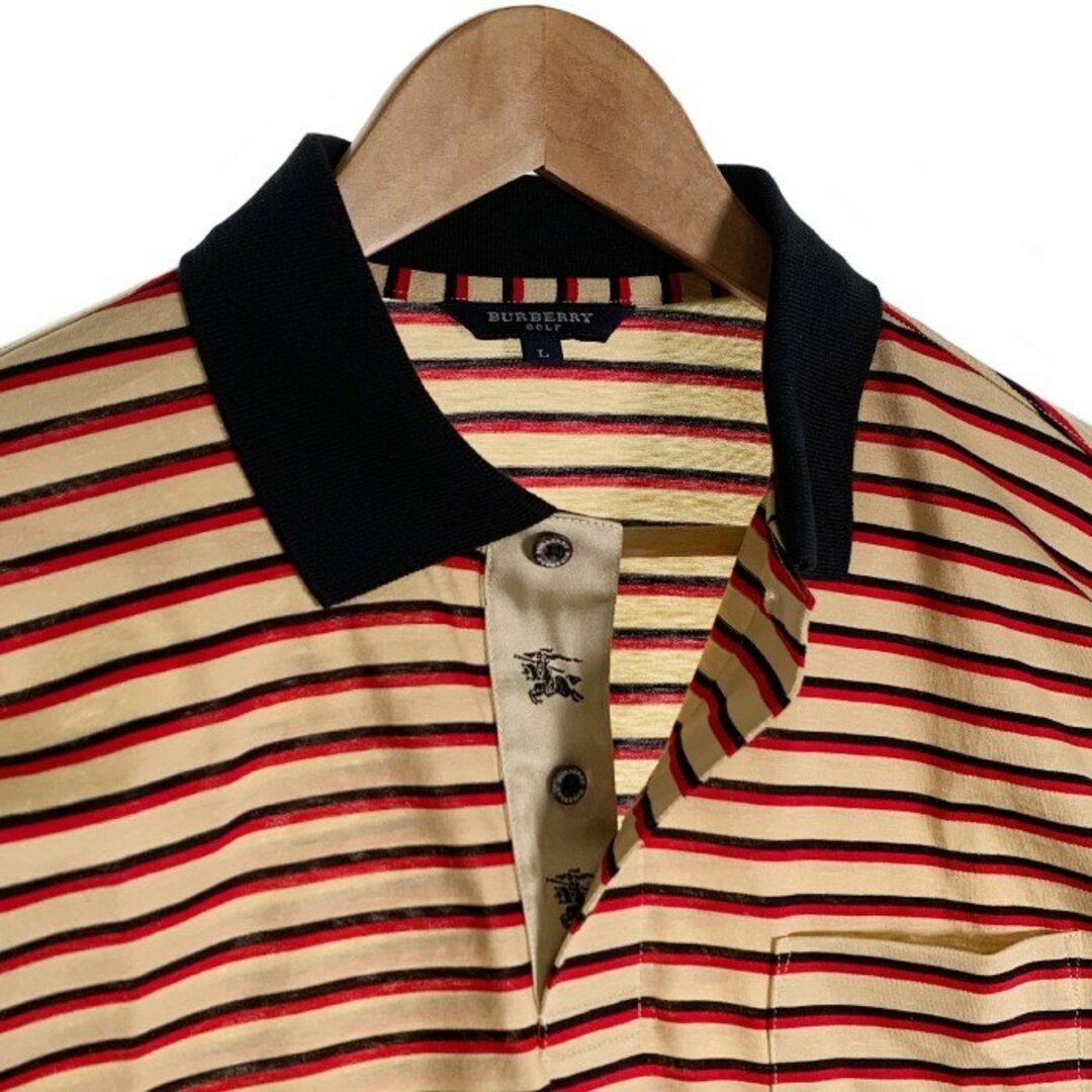 BURBERRY(バーバリー)のBURBERRY GOLF バーバリーゴルフ コットン ボーダーポロシャツ ベージュ 長袖 Size L メンズのトップス(シャツ)の商品写真