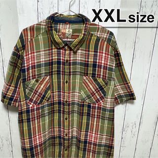 シャツ(shirts)のUSA古着　半袖シャツ　チェック柄　グリーン　カラフル　コットン　ダブルポケット(シャツ)