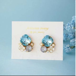 アクアマリン&セリーングレイ♡﻿flower bijouピアス(ピアス)