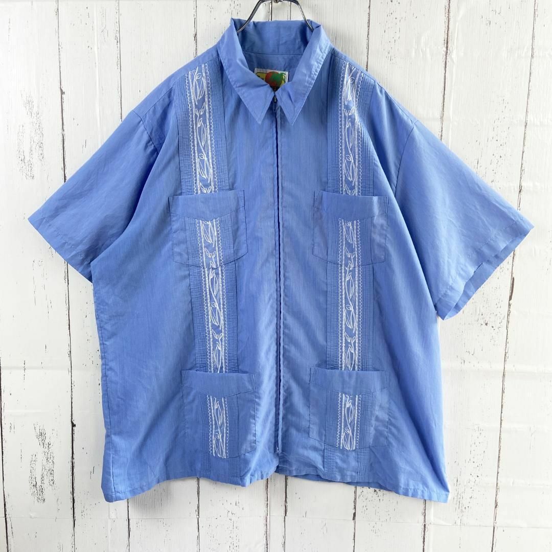 VINTAGE(ヴィンテージ)のキューバ シャツ メキシカン ジップアップ 開襟シャツ 古着 XL ライトブルー メンズのトップス(シャツ)の商品写真