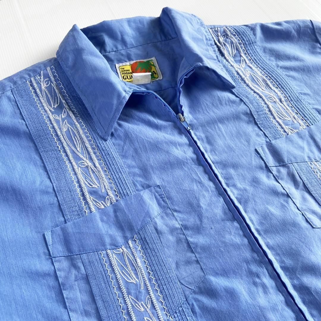 VINTAGE(ヴィンテージ)のキューバ シャツ メキシカン ジップアップ 開襟シャツ 古着 XL ライトブルー メンズのトップス(シャツ)の商品写真