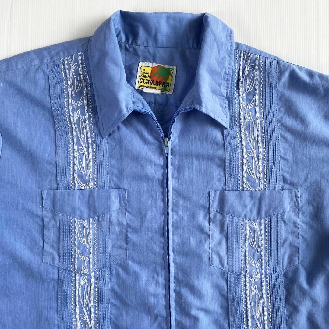 VINTAGE(ヴィンテージ)のキューバ シャツ メキシカン ジップアップ 開襟シャツ 古着 XL ライトブルー メンズのトップス(シャツ)の商品写真