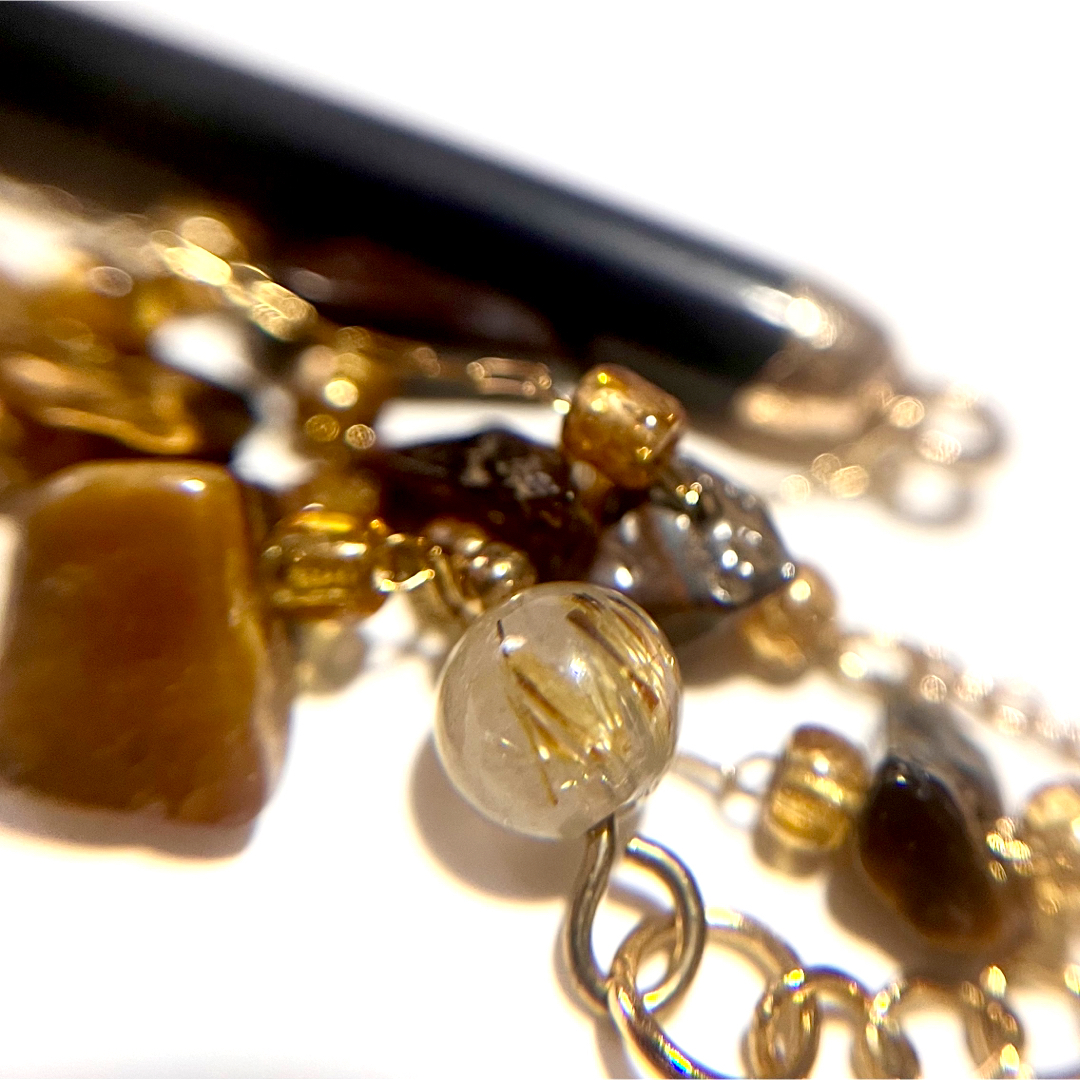 オニキス×タイガーアイ×ルチルクォーツ　天然石　ネックレス レディースのアクセサリー(ネックレス)の商品写真