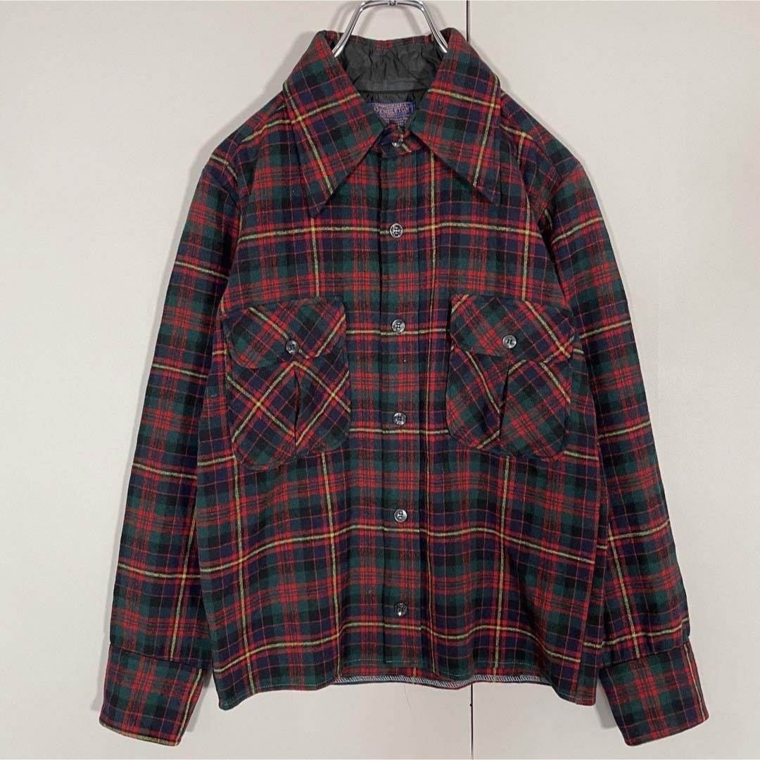 PENDLETON(ペンドルトン)の【usa製、ウール100%】PENDLETON古着チェックシャツ赤　長袖　L メンズのトップス(シャツ)の商品写真