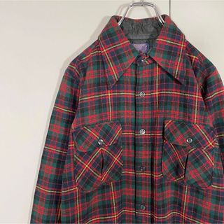 【usa製、ウール100%】PENDLETON古着チェックシャツ赤　長袖　L