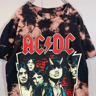 メキシコ製　ACDCバンドTシャツ古着奇抜ブリーチ黒　ヒップホップ90s半袖(Tシャツ/カットソー(半袖/袖なし))