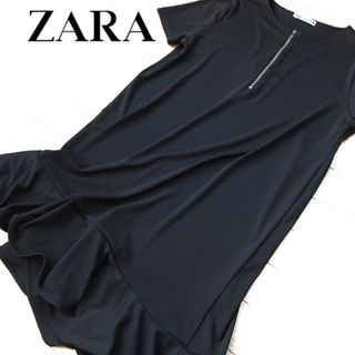 ザラ(ZARA)の美品 (EUR)S ザラ ZARA アシンメトリーワンピース ブラック(ミニワンピース)