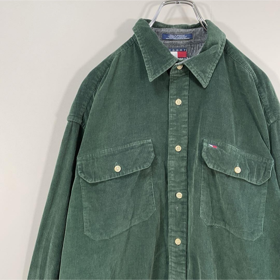 TOMMY HILFIGER(トミーヒルフィガー)の【人気コーデュロイ、グリーン】TOMMY HILFIGER長袖シャツ古着90s メンズのトップス(シャツ)の商品写真