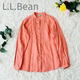 L.L.Bean - 美品　L.L.Bean ピンタック バンドカラー　ブラウス　リネン　麻　100%