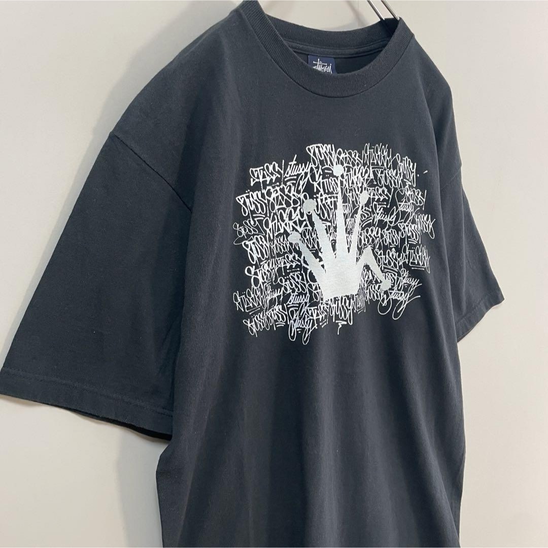 STUSSY(ステューシー)の【メキシコ製、ビッグクラウンロゴ】stussy総柄古着Tシャツ00sストリート メンズのトップス(Tシャツ/カットソー(半袖/袖なし))の商品写真