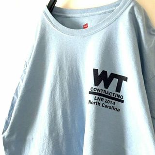 ヘインズ WT ミッション クリティカル Tシャツ XL水色ライトブルー古着(Tシャツ/カットソー(半袖/袖なし))