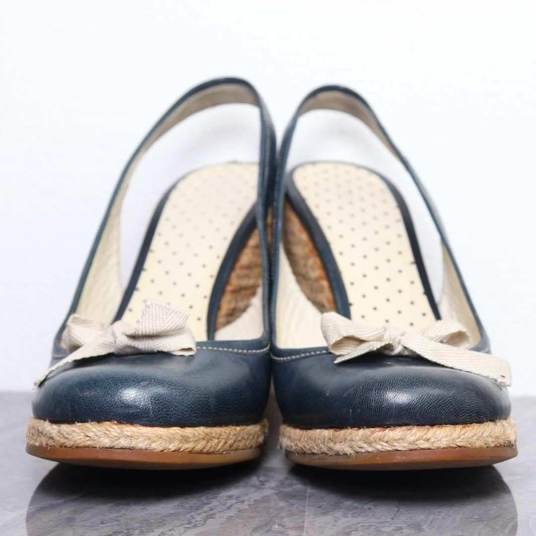miumiu(ミュウミュウ)のmiumiu ミュウミュウ 23 リボン ネイビー サンダル ウェッジ レザー レディースの靴/シューズ(サンダル)の商品写真