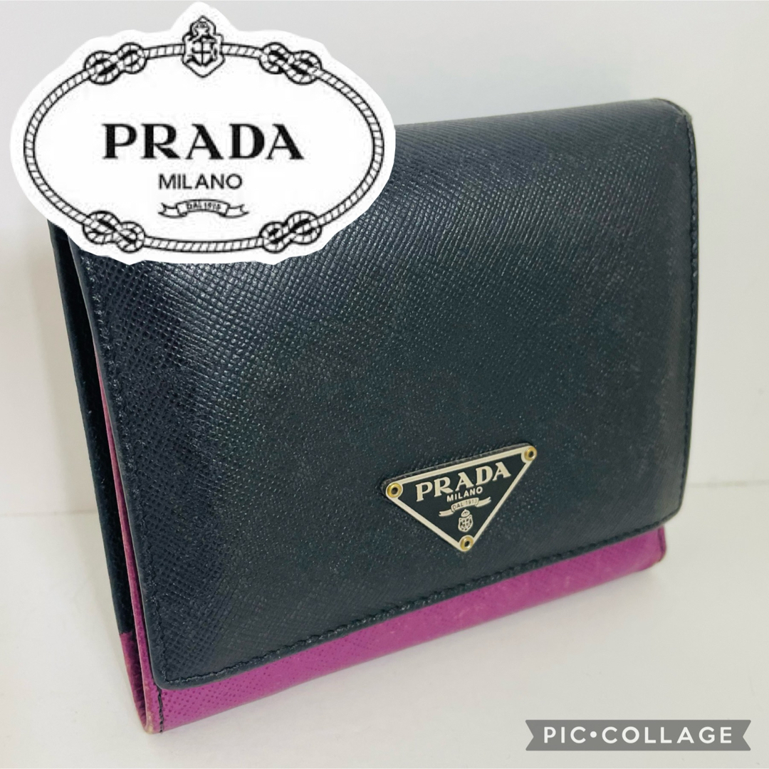 PRADA(プラダ)の【送料無料】PRADA 三つ折り財布◎パープル×ブラック 希少カラー レディースのファッション小物(財布)の商品写真