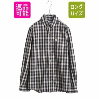 US企画 カーハート ブロック チェック ボタンダウン 長袖 シャツ メンズ M Carhartt ワーク ワンポイント マルチカラー ポケット付き 廃盤(シャツ)