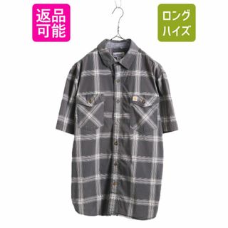 US企画 カーハート チェック 半袖 シャツ メンズ L / 古着 Carhartt 半袖シャツ ワーク コットン マルチカラー ポケット付き ストレッチ(シャツ)