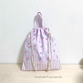 いちごパープル×ストライプ 体操着袋(外出用品)