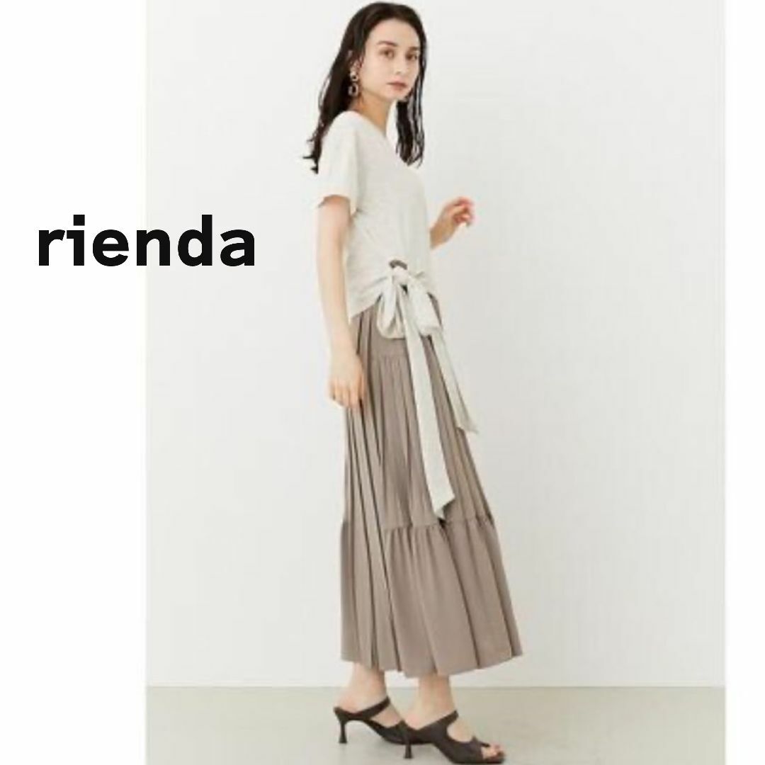 rienda(リエンダ)のrienda　カットソー　半袖　ライトグレー　ウエストリボン　ショート丈 レディースのトップス(カットソー(半袖/袖なし))の商品写真