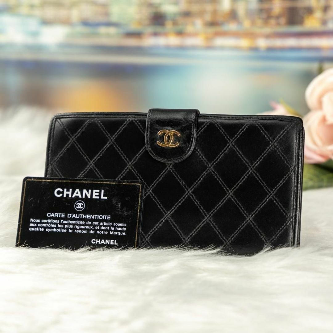 CHANEL(シャネル)のシャネル ビコローレ ラムスキン がま口 二つ折り 長財布 ブラック レディースのファッション小物(財布)の商品写真