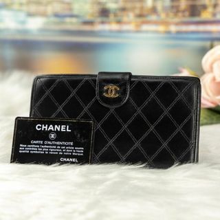 シャネル(CHANEL)のシャネル ビコローレ ラムスキン がま口 二つ折り 長財布 ブラック(財布)