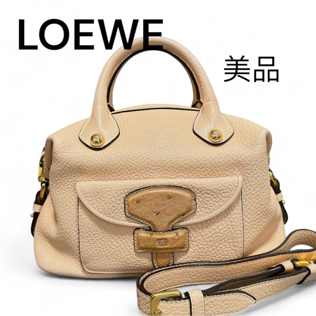 LOEWE(ロエベ)の美品 LOEWE ロエベ メイ 2WAYバッグ アナグラム オーストリッチ レディースのバッグ(ショルダーバッグ)の商品写真