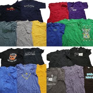 古着卸 まとめ売り カラーmix プリント 半袖Tシャツ 20枚セット (メンズ 2XL ) 英字ロゴ ワンポイントロゴ レッド パープル ブルー MT0080(その他)