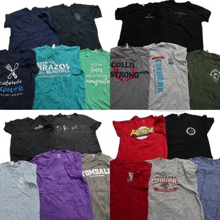 古着卸 まとめ売り カラーmix プリント 半袖Tシャツ 20枚セット (メンズ M /L ) 英字ロゴ ワンポイントロゴ カレッジ風 レッド  MT0074(その他)
