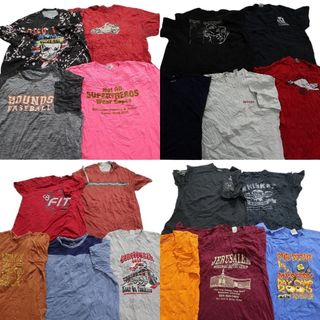 古着卸 まとめ売り カラーmix プリント 半袖Tシャツ 19枚セット (メンズ XL ) 英字ロゴ ワンポイントロゴ レッド オレンジ ブルー MT0066(その他)