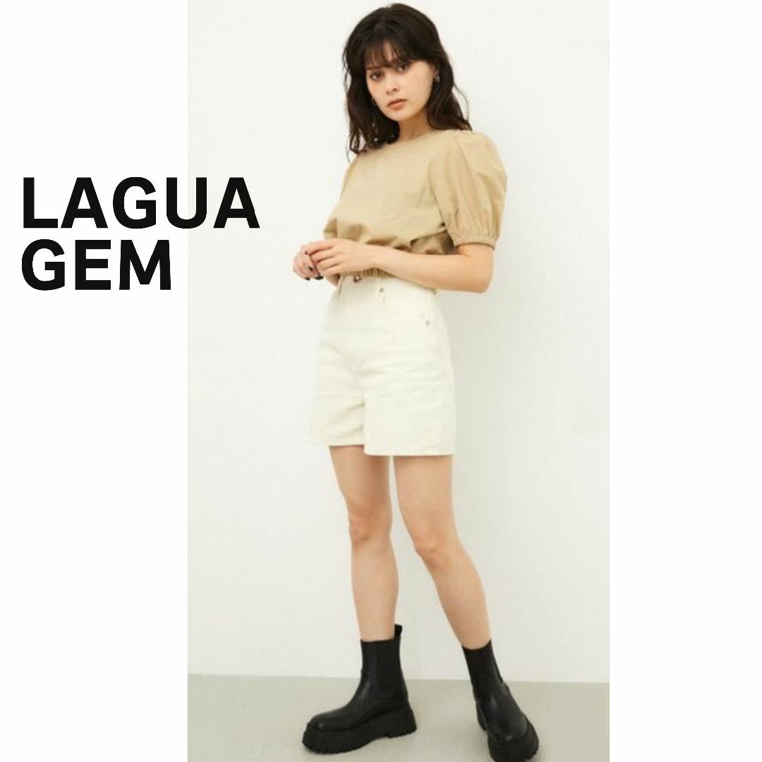 LAGUA GEM(ラグアジェム)のLAGUA GEM　カットソー　ライトカーキ　半袖　透け感有り　バックオープン レディースのトップス(カットソー(半袖/袖なし))の商品写真