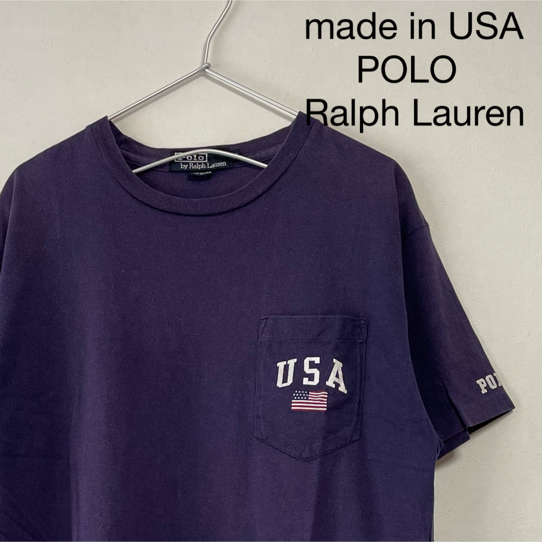 Ralph Lauren(ラルフローレン)の古着USA製 90s POLO Ralph Lauren 半袖ポケT ネイビー メンズのトップス(Tシャツ/カットソー(半袖/袖なし))の商品写真