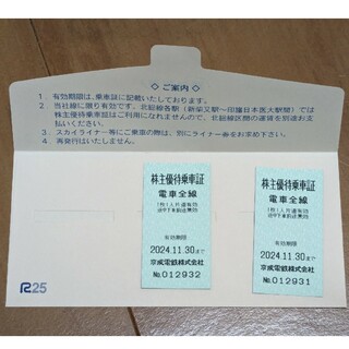 京成電鉄 株主優待乗車証2枚組(鉄道乗車券)