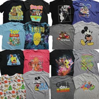 古着卸 まとめ売り キャラクター 半袖Tシャツ 16枚セット (メンズ L /XL ) タートルズ スヌーピー ディズニー ミッキー ナルト MS9962(その他)