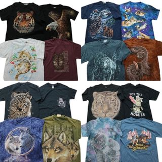 古着卸 まとめ売り アニマル 動物 半袖Tシャツ 16枚セット (メンズ S /M ) 大判 トラ ネコ オオカミ MT0134(その他)