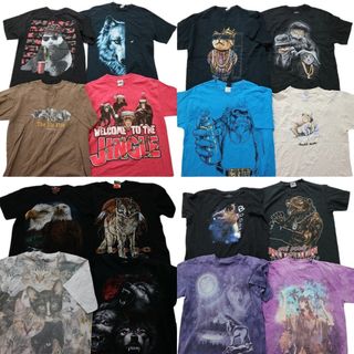 古着卸 まとめ売り アニマル 動物 半袖Tシャツ 16枚セット (メンズ M /L ) 大判 トラ ネコ オオカミ 犬 ゴリラ MT0132(その他)