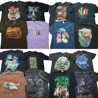 古着卸 まとめ売り アニマル 動物 半袖Tシャツ 16枚セット (メンズ L /XL ) 大判 トラ ネコ オオカミ パグ MT0130(その他)