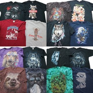 古着卸 まとめ売り アニマル 動物 半袖Tシャツ 16枚セット (メンズ 2XL /3XL ) 大判 ネコ オオカミ 犬 ライオン MT0127(その他)