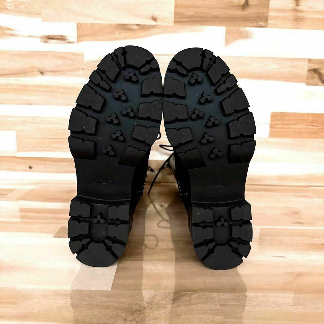 ZARA(ザラ)の【ザラ】ZARA レザー レースアップ ロング ブーツ サイドジップ 黒×茶 レディースの靴/シューズ(ブーツ)の商品写真