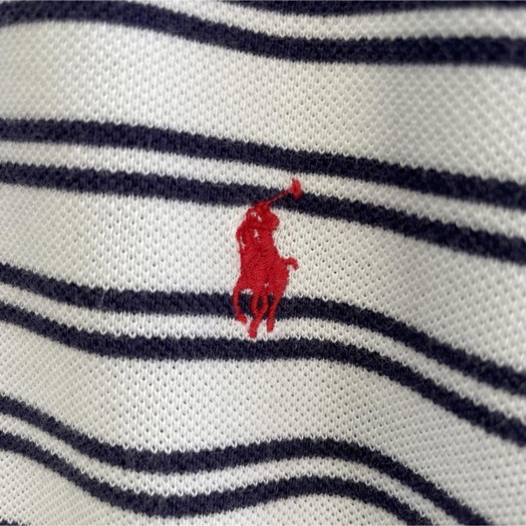 Ralph Lauren(ラルフローレン)の【二重線、マルチボーダー】ラルフローレン古着ポロシャツ刺繍ロゴポニー半袖白紺M メンズのトップス(ポロシャツ)の商品写真